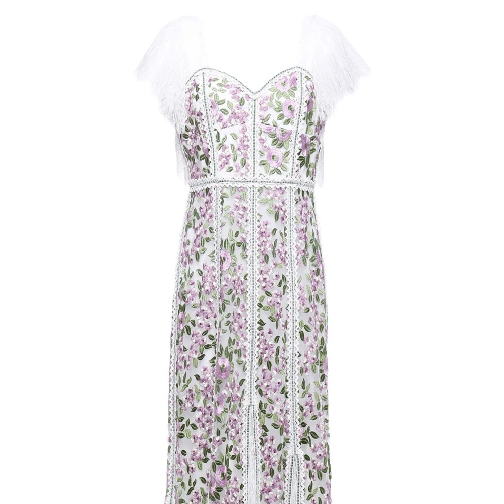 Alice + Olivia Lace Embroidered Tulle Maxi Dress